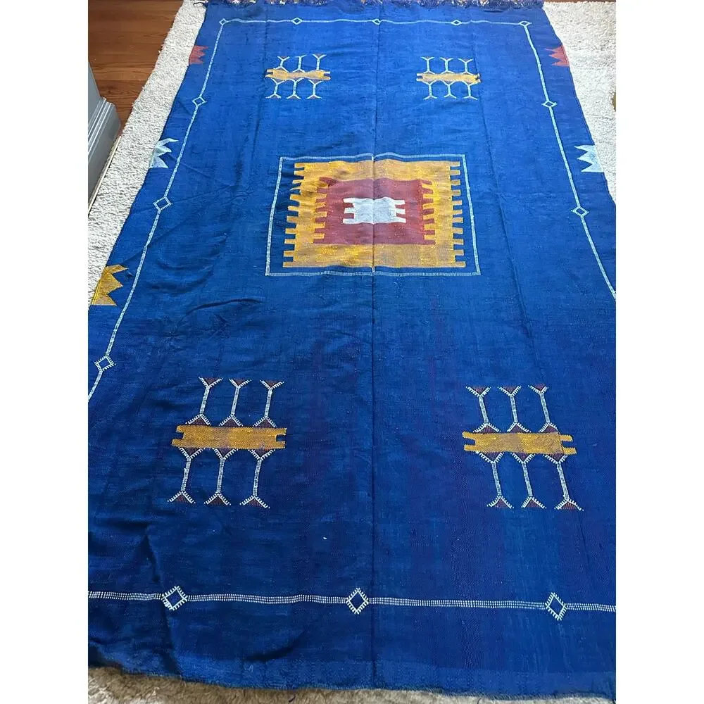 Vintage Moroccan rug kilim Berber Handmade orange yellow red wall tapestry 2x3ft